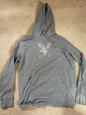 American Eagle Outfitters Men’s Heather Gray Lightweight Hoodie with Eagle Logo